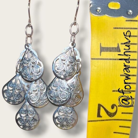 Bundle Sale 3 for $15 | Ornate Silver-Tone Filigree Dangle Earrings - Picture 5 of 6